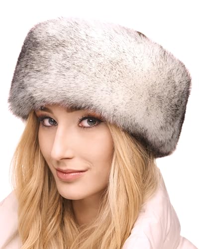 Futrzane Siberian Stirnband - Pelz Stirnband Damen - Winter Ohrenwärmer Fell - Größe S (Weiß mit Schwarz Siberian) von Futrzane
