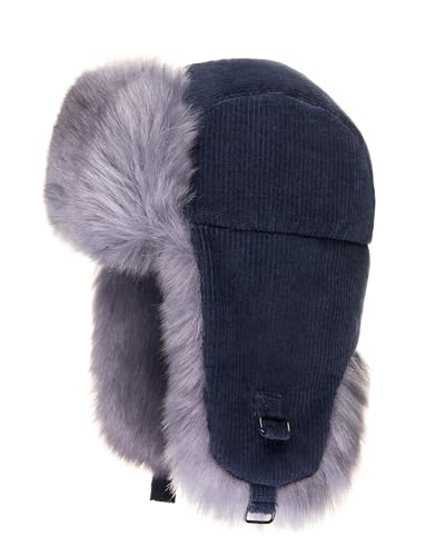 Futrzane Trappermütze aus Cord - Ushanka Damen - Winter Mütze mit Ohrenklappen (M, Marineblau - Stahlblau Siberian) von Futrzane