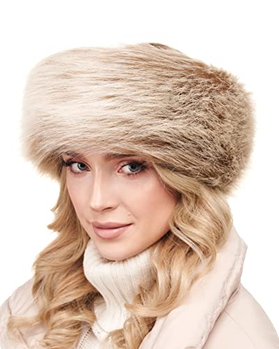 Futrzane Fell Stirnband Pelz Damen Winter - Kunstfell Stirnband - Faux Fuchs (Braun mit Weiß) von Futrzane