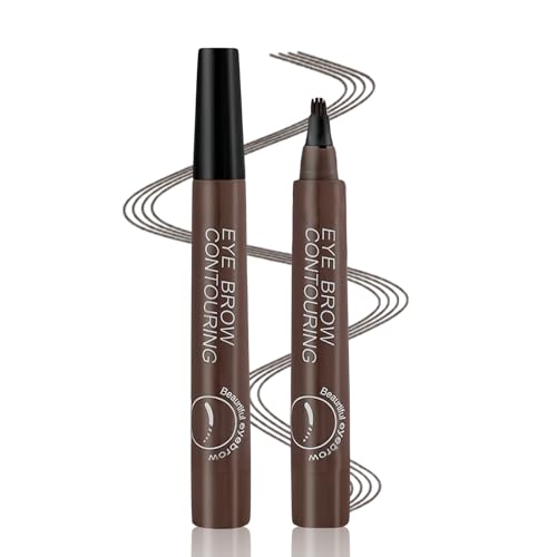 2 Stück Flüssiger Augenbrauenstift, Augenbrauen-Stift mit Vier Gabelspitzen Wischfest Langanhaltenden Brauenstift, Microblading Wasserfest Augenbrauen Tattoo Stift für Make-Up-Anfänger (Dunkelbraun) von Futuhada