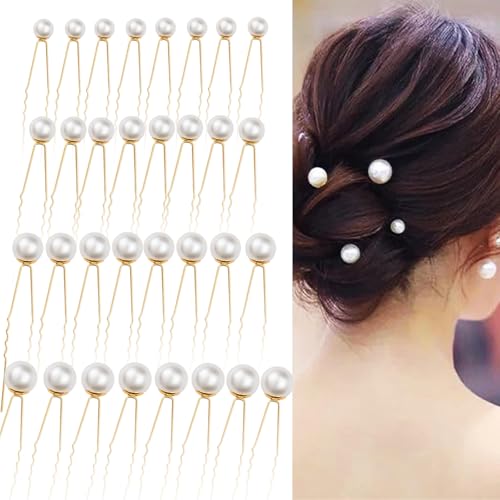 32 Stück Hochzeit Perlen Haarnadeln Haarschmuck, U-Form Braut Perlenhaarnadel, 4 Größen U-förmige Brauthaarschmuck Brautperlen Haarspange Elegante für Hochzeit Prom Party Mädchen von Futuhada