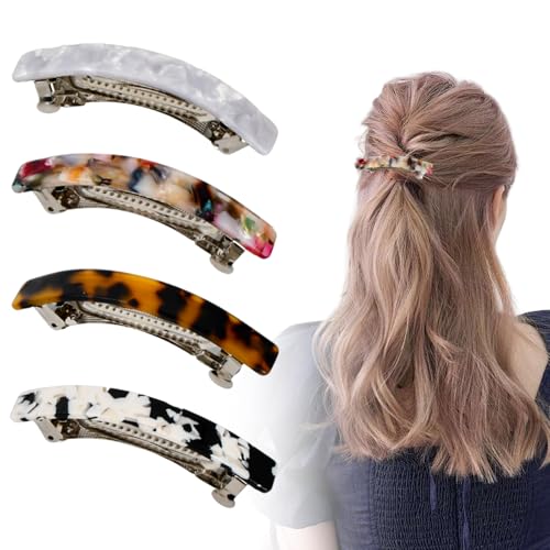 4 Stück Französische Haarspangen Damen, Lange Dünne Schildpatt Haarspangen, Rechteckige Haarspange, Automatische Haar Clips, Rectangular French Haar Clips, für Dünnes Haar und Dickes Haar von Futuhada
