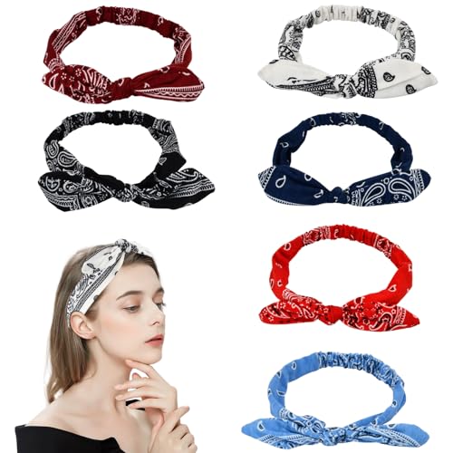 6 Stück Elastische Haarbänder Damen, Boho Schmal Stirnband, Stilvoll Mehrfarbig Stirnbänder mit Kaninchen Ohr Knoten, Print Yoga Haarband, Vintage Kreuz Haarbänder, Boho hair bands für Frauen Mädchen 6 Stück Elastische Haarbänder Damen, Boho Schmal Stirnband, Stilvoll Mehrfarbig Stirnbänder mit Kaninchen Ohr Knoten, Print Yoga Haarband, Vintage Kreuz Haarbänder, Boho hair bands für Frauen Mädchen von Futuhada