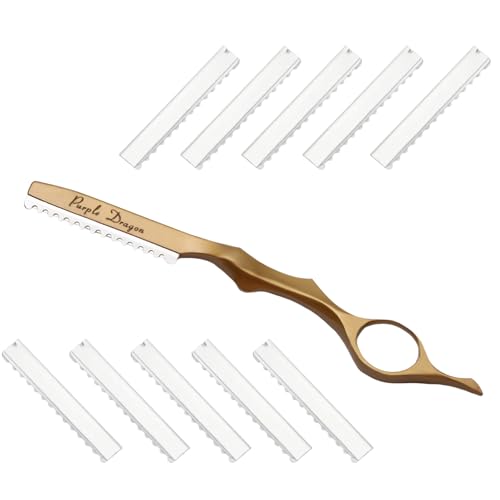 Haar Styling Rasiermesser, Styling Razor Thinning Shaper Friseur Styling Messer Effiliermesser Haar Texturierung Schneidrasier Kamm mit 10 Klingen für den Salon und Heimgebrauch (Gold) von Futuhada