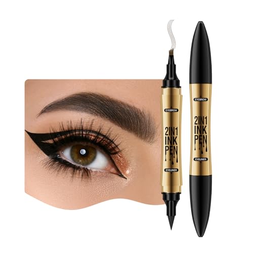 3D Eyeliner Augenbrauenstift Härchenzeichnung, Doppelköpfig Wasserdichter 3D Brauenstift Präziser mit 4 Gabelspitze Applikator, 2 en 1 Multifunction Microblading Eyebrow Tattoo Pencil von Futuhada