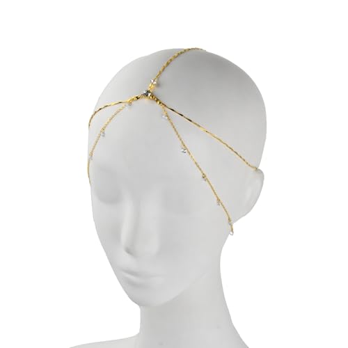 Pailletten Quasten Stirnband Braut Kopfkette Kopfschmuck Gold Boho Crystal Headpiece, Böhmisches Kopf Kette, Vintage Anhänger Kopfschmuck, Gold Kopf Kette für Frauen und Mädchen (01, 1) von Futuhada