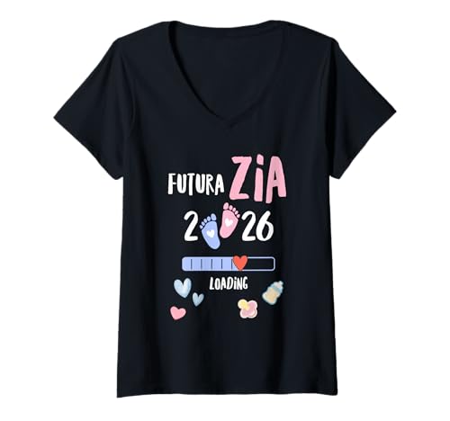 Damen Tante 2026, Schwangerschaft, zukünftige Tante 2026 Loading T-Shirt mit V-Ausschnitt von Futura Zia 2026 Loading Annuncio Gravidanza Zia