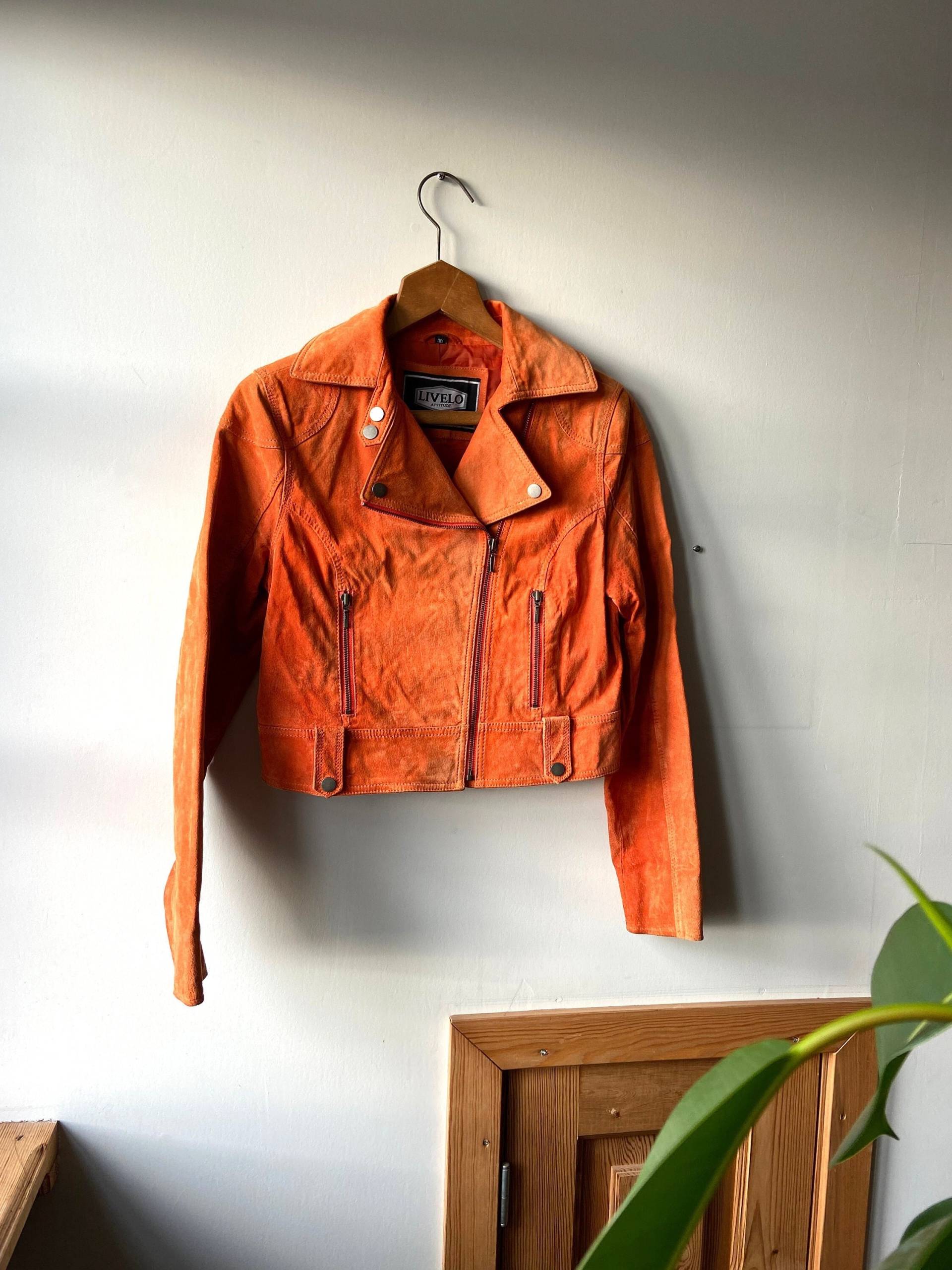 Vintage Orange Biker Lederjacke, Damen Medium, 2000Er Jahre von Futurabilty