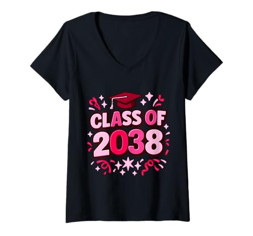 Damen Class of 2038 Graduation Future Girl Vorschule Senior School T-Shirt mit V-Ausschnitt Damen Class of 2038 Graduation Future Girl Vorschule Senior School T-Shirt mit V-Ausschnitt von Future Graduate 2038 School Year Apparel