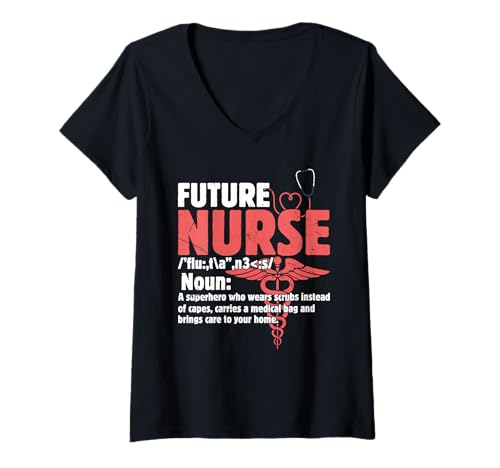 Damen Future Nurse Superhero Scrubs Medical Caregiver Definition T-Shirt mit V-Ausschnitt Damen Future Nurse Superhero Scrubs Medical Caregiver Definition T-Shirt mit V-Ausschnitt von Future Healthcare Heroes Aspiring Nurses Future