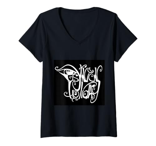 Damen Psykick Holiday Surreal Art Logo Indie Band Eye & Stilettos T-Shirt mit V-Ausschnitt Damen Psykick Holiday Surreal Art Logo Indie Band Eye & Stilettos T-Shirt mit V-Ausschnitt von Future Legend Records Presents Psykick Holiday