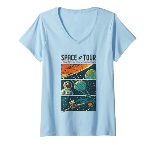 Damen Weltraumtour Die multiplanetarische Zukunft des Planeten Erde T-Shirt mit V-Ausschnitt Damen Weltraumtour Die multiplanetarische Zukunft des Planeten Erde T-Shirt mit V-Ausschnitt von Future Space Tours, Multiplanets and Humanity