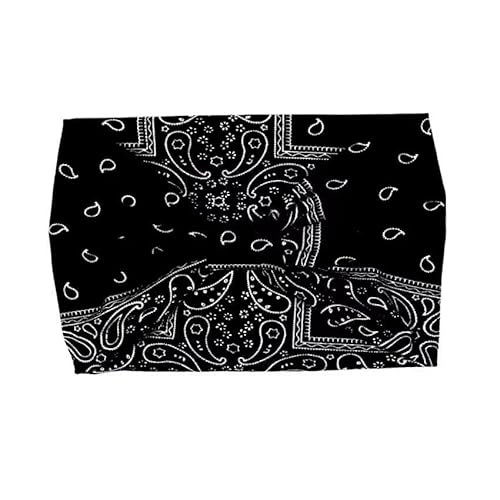 Future Tabs Bandana-Stirnband mit Paisleymuster, breit, Knoten, Schwarz | Criss Cross Head Hair Wrap Tuch für Damen und Herren | Dehnbare & Bequeme Stirnbänder für Yoga, Joggen und Fitnessstudio – 1 von Future Tabs