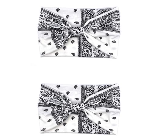 Future Tabs Breites Bandana-Knoten-Stirnband mit Paisleymuster, weiß, überkreuzter Kopf, Haarwickeltuch für Damen und Herren, dehnbare und bequeme Stirnbänder für Yoga, Joggen und Fitnessstudio, 2 von Future Tabs