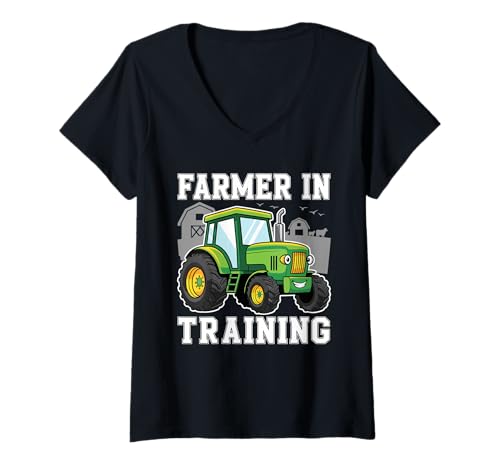 Damen Lustiger Traktor Boy Farmer In Training Traktor Grafik T-Shirt mit V-Ausschnitt Damen Lustiger Traktor Boy Farmer In Training Traktor Grafik T-Shirt mit V-Ausschnitt von Future Tractor Boy Farmer & Rancher Appareal
