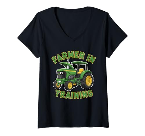 Damen Lustiger Traktor Boy Farmer In Training Traktor Grafik T-Shirt mit V-Ausschnitt von Future Tractor Boy Farmer & Rancher Appareal