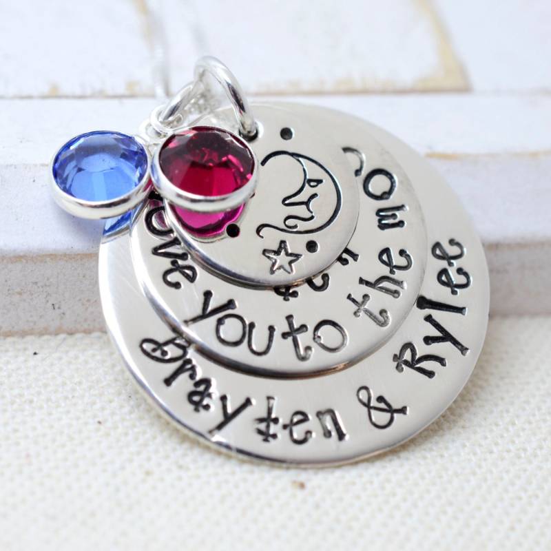Love You To The Moon Personalisierte Namenskette - Mond Und Sterne Geschenk Für Mama Oma Muttertag Kindernamen von FutureHeirloomDesign