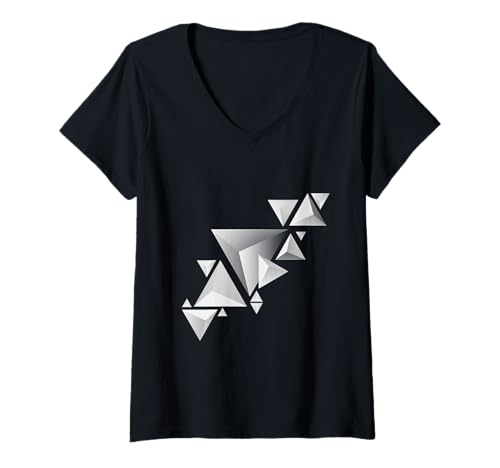 Damen 3D Modern White Polygon Geometrisches Dreieck T-Shirt mit V-Ausschnitt Damen 3D Modern White Polygon Geometrisches Dreieck T-Shirt mit V-Ausschnitt von Futuristic Minimalist Abstract Triangles