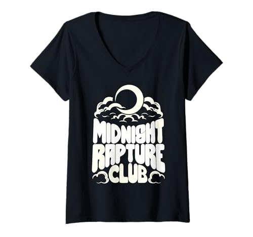 Damen Rapture Grafik in kräftigem Schriftzug T-Shirt mit V-Ausschnitt Damen Rapture Grafik in kräftigem Schriftzug T-Shirt mit V-Ausschnitt von Futuristic Rapture word art