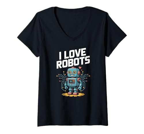 Damen Ich Liebe Roboter Cute Robot Enthusiast Tech T-Shirt mit V-Ausschnitt Damen Ich Liebe Roboter Cute Robot Enthusiast Tech T-Shirt mit V-Ausschnitt von Futuristic Robotics Enthusiast Club