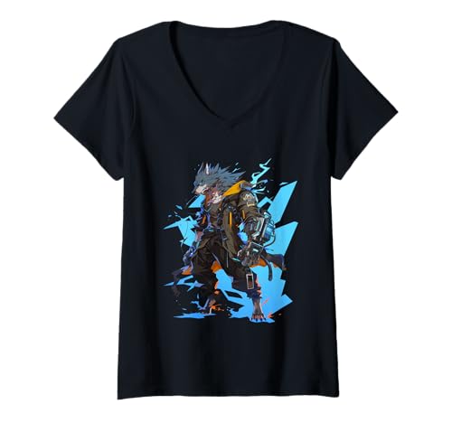 Damen Cyberpunk Wolf: Die Legende der Zukunft T-Shirt mit V-Ausschnitt Damen Cyberpunk Wolf: Die Legende der Zukunft T-Shirt mit V-Ausschnitt von Futuristic Sci-Fi Cyber Wilderness Designs
