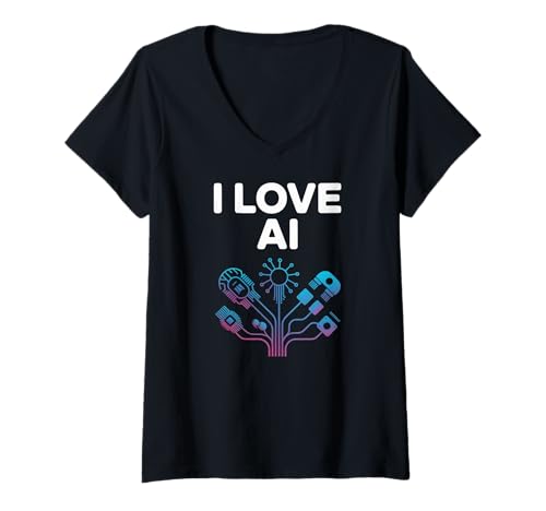 Damen Ich Liebe KI Futuristic Neural Circuit Tech T-Shirt mit V-Ausschnitt Damen Ich Liebe KI Futuristic Neural Circuit Tech T-Shirt mit V-Ausschnitt von Futuristic Tech Enthusiasts AI Neural