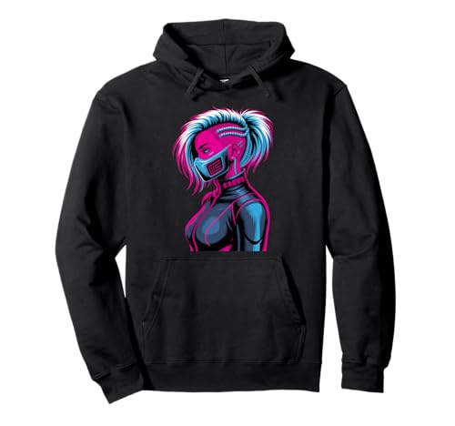 Anime Cyberpunk Girl Sci-Fi Anime Manga Katzenohren Mädchen Pullover Hoodie von Futuristisch Manga Anime Cyberpunk Kunst