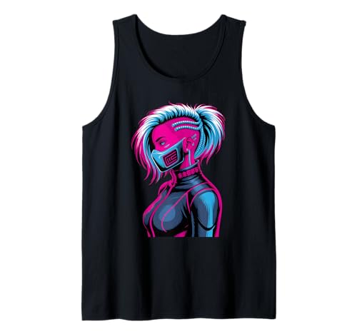 Anime Cyberpunk Girl Sci-Fi Anime Manga Katzenohren Mädchen Tank Top von Futuristisch Manga Anime Cyberpunk Kunst