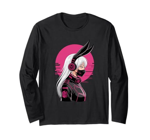 Cyberpunk Girl Mit Maske Sci-Fi Anime Manga Katzenohren Girl Langarmshirt von Futuristisch Manga Anime Cyberpunk Kunst