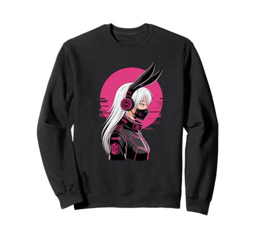 Cyberpunk Girl Mit Maske Sci-Fi Anime Manga Katzenohren Girl Sweatshirt von Futuristisch Manga Anime Cyberpunk Kunst