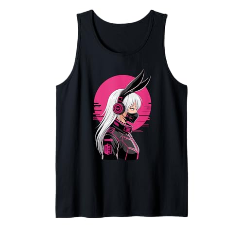 Cyberpunk Girl Mit Maske Sci-Fi Anime Manga Katzenohren Girl Tank Top von Futuristisch Manga Anime Cyberpunk Kunst