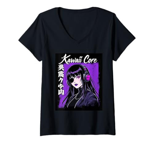 Damen Manga Anime Cyberpunk Girl Mit Maske Sci-Fi Zukunft Girl T-Shirt mit V-Ausschnitt von Futuristisch Manga Anime Cyberpunk Kunst
