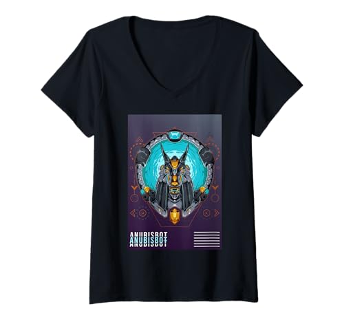 Damen Cyber Anubis Mech Hybrid Schakal Techno-Krieger T-Shirt mit V-Ausschnitt von Futuristische Götterfusion & SciFi Maschinenwelt
