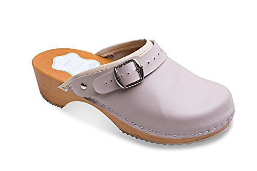 FUTURO FASHION® - Damen Clogs - gesund & natürlich - Echtleder - Holzsohle - Unisex-Farben - einfarbig - Größe 36-42 - Beige - 39 EU von FUTURO FASHION