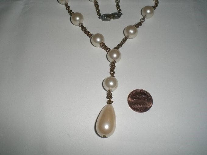 Retro "Richelieu" Designer Messing Perle Perlen Tropfen Anhänger Kette Halskette R594 von Futuryo