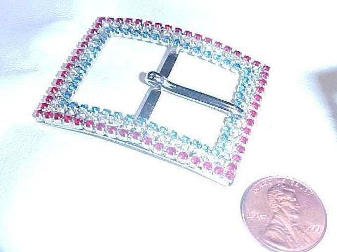 Vintage Silber Americana Rot Weiß Blau Strass Rechteck Gürtelschnalle G433 von Futuryo