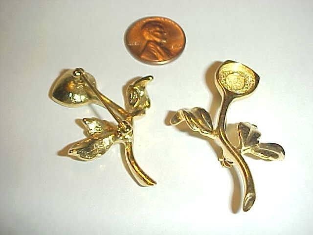 "Vintage Stamped Signiert "Joan Rivers" Gold 10 Mm." 5 cm Brosche Mit Blume L975 von Futuryo