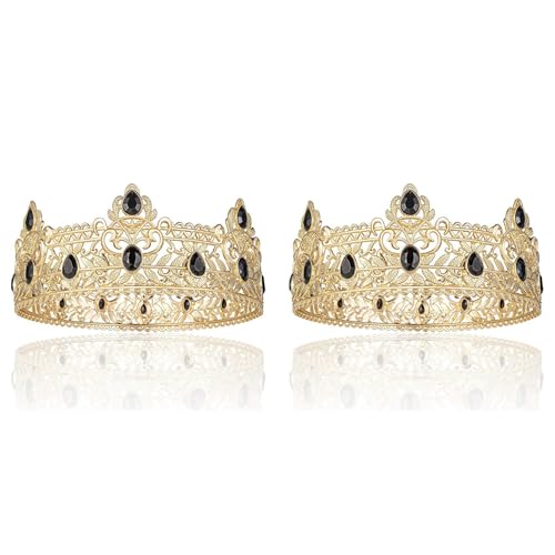 Fuuroottly 2 x Krone für Männer, Geburtstagskronen für Männer, Vintage mit schwarzem Strass, Fuuroottly 2 x Krone für Männer, Geburtstagskronen für Männer, Vintage mit schwarzem Strass, von Fuuroottly