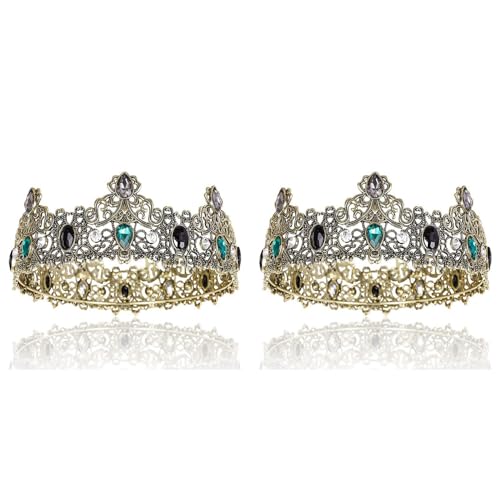 Fuuroottly 2 x Kronen für Männer Metall Vintage Full Royal Crown mit grünem Strass Männer Geburtstag Tiaras Legierung Fuuroottly 2 x Kronen für Männer Metall Vintage Full Royal Crown mit grünem Strass Männer Geburtstag Tiaras Legierung von Fuuroottly