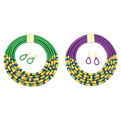 Fuuroottly 2er-Set Stoff-Halsketten, mehrschichtige Halsketten, afrikanisches Lätzchen, Statement-Halsketten, Schmuck & Grün von Fuuroottly