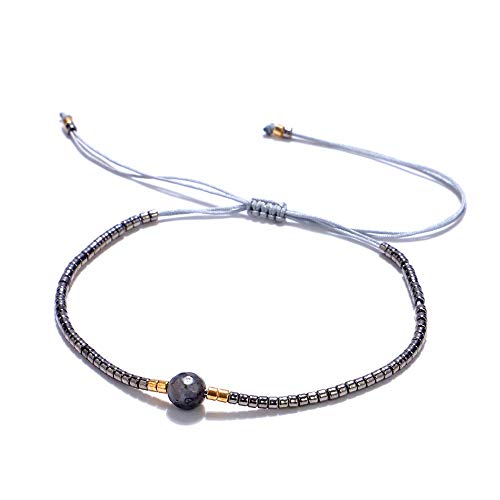 Fuuroottly Handgefertigte kleine Armbänder mit Reisperlen, Perlenarmband, Natursteinperlen, Schmucklinie, Freundschaftsarmband, grau, Perlen, Perlen von Fuuroottly