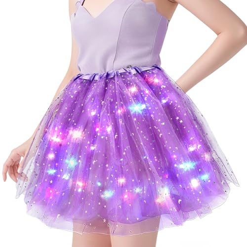 Tüllrock Damen LED Tütü Erwachsene 40cm,Sterne Pailletten Tütü Rock Ballettrock mit LED Lichter Damen Tüllrock Ballettrock für Maskeraden, Karneval,Partys und Halloween von Fuutilake