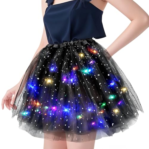 Tüllrock Damen LED Tütü Erwachsene 40cm,Sterne Pailletten Tütü Rock Ballettrock mit LED Lichter Damen Tüllrock Ballettrock für Maskeraden, Karneval,Partys und Halloween von Fuutilake