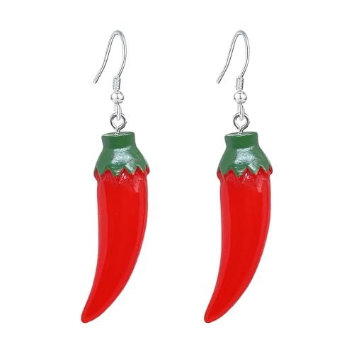 Fuvirou Rote Chili-Pfeffer-Ohrringe für Frauen, niedliche, lebensechte Simulation, pflanzliche Lebensmittel, Harz, baumelnde Ohrringe, Schmuckgeschenk, Small, Acryl, Kein Edelstein von Fuvirou