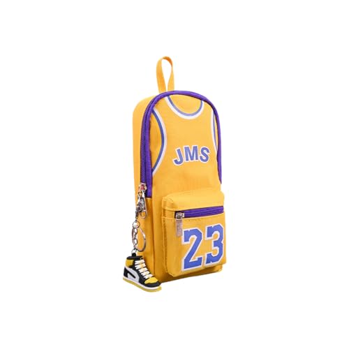 Fuwraixis Basketball Star Federtasche mit großer Kapazität, Spieler Gelb 23 Jersey Schreibwaren Tasche, Canvas Double Layer Travel Organizer, Mit Sneaker Charme, Zurück zu Schule Geschenk von Fuwraixis