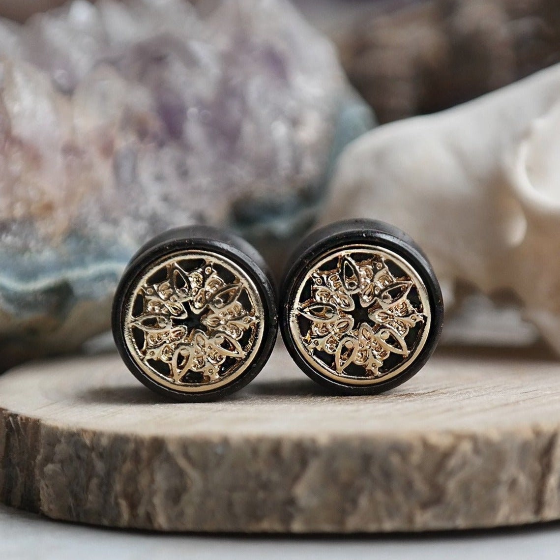 Golden Oracle Mandala Plugs 10mm - Pair Golden Oracle Mandala Plugs 10mm - Pair von FuxJewellerySale