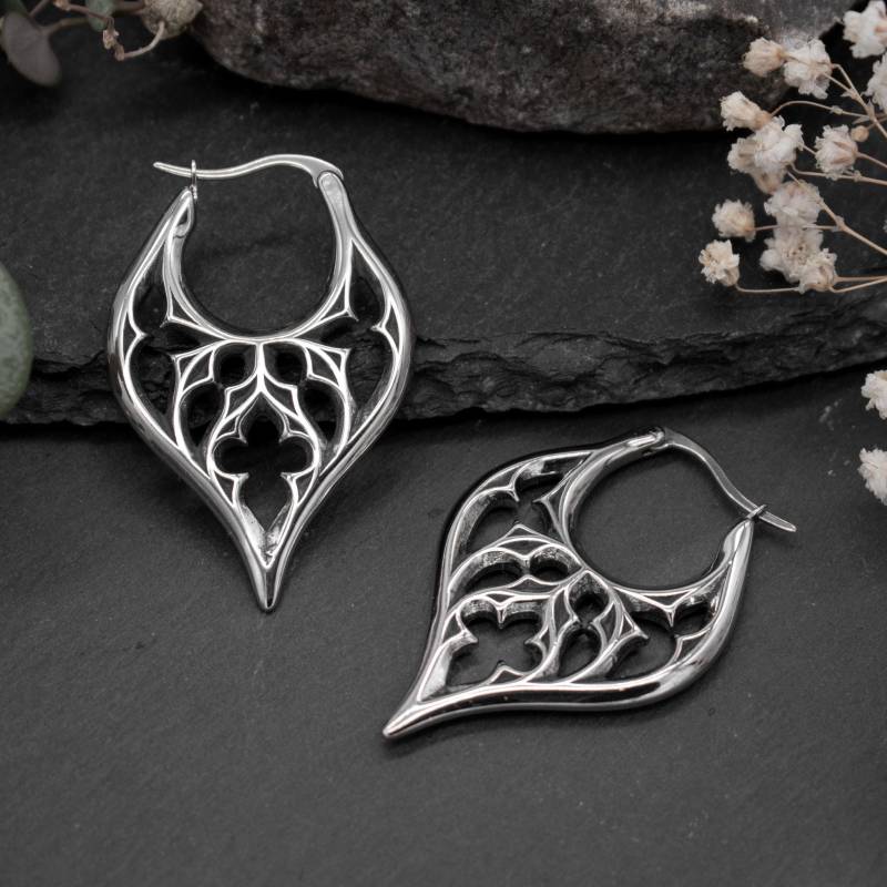 Silver Gothic Architecture Earrings | Stainless Steel Ear Hangers Cathedral Medieval Pair von FuxJewellerySale