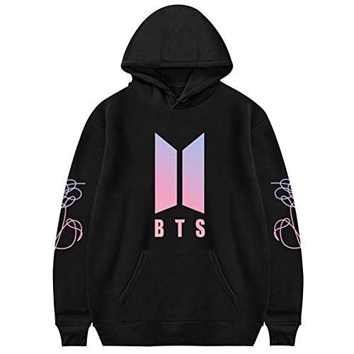 BTS Hoodie Sweatshirts Pullover Damen Streetwear Kapuzenpullover Leichte Hoody Pull-Over für Damen Frühjahr Herbst Tops Bluse Schwarz L von Fuxiang