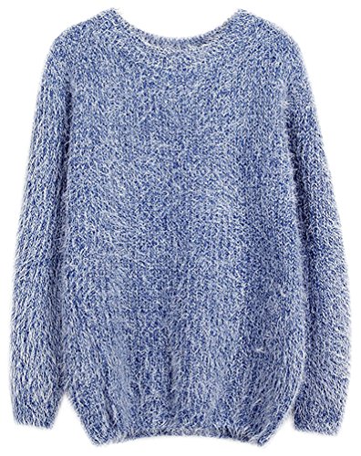 Fuxiang Pullover Mohair Winterpulli Damen Frauen Warme Pullis Rundhals Longpullover Oversize Schöne Kuschelpullover Mantel Sweatshirt Sweaters Sweatjacke Herbst Winter Denim Blau von Fuxiang