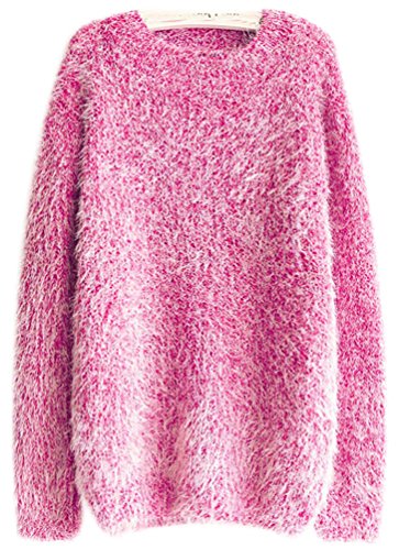 Fuxiang Pullover Mohair Winterpulli Damen Frauen Warme Rundhals Longpullover Oversize Schöne Kuschelpullover Mantel Sweatshirt Sweaters Sweatjacke Herbst Winter Rose Rot von Fuxiang